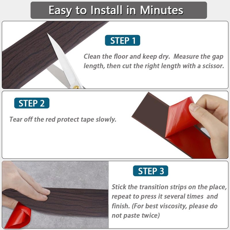 LSGCQ Floor Transition Strip 2"" Self Adhesive Flat Vinyl Flooring Transitions Strip with Strong Backing Wood Grain 5cm, 20FT, Dark Walnut - Image 2